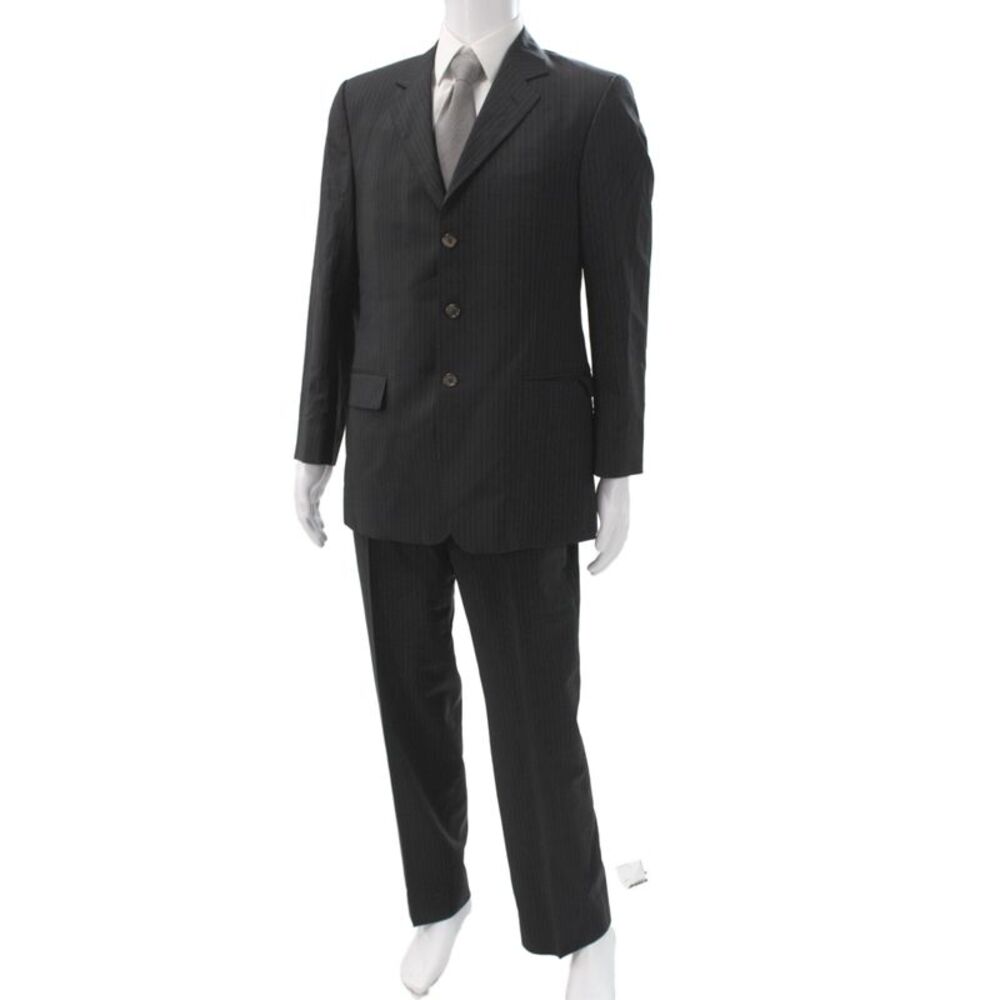 Paul Smith London Men Black Striped 2 Piece Wool Suit Buttoned Size 40